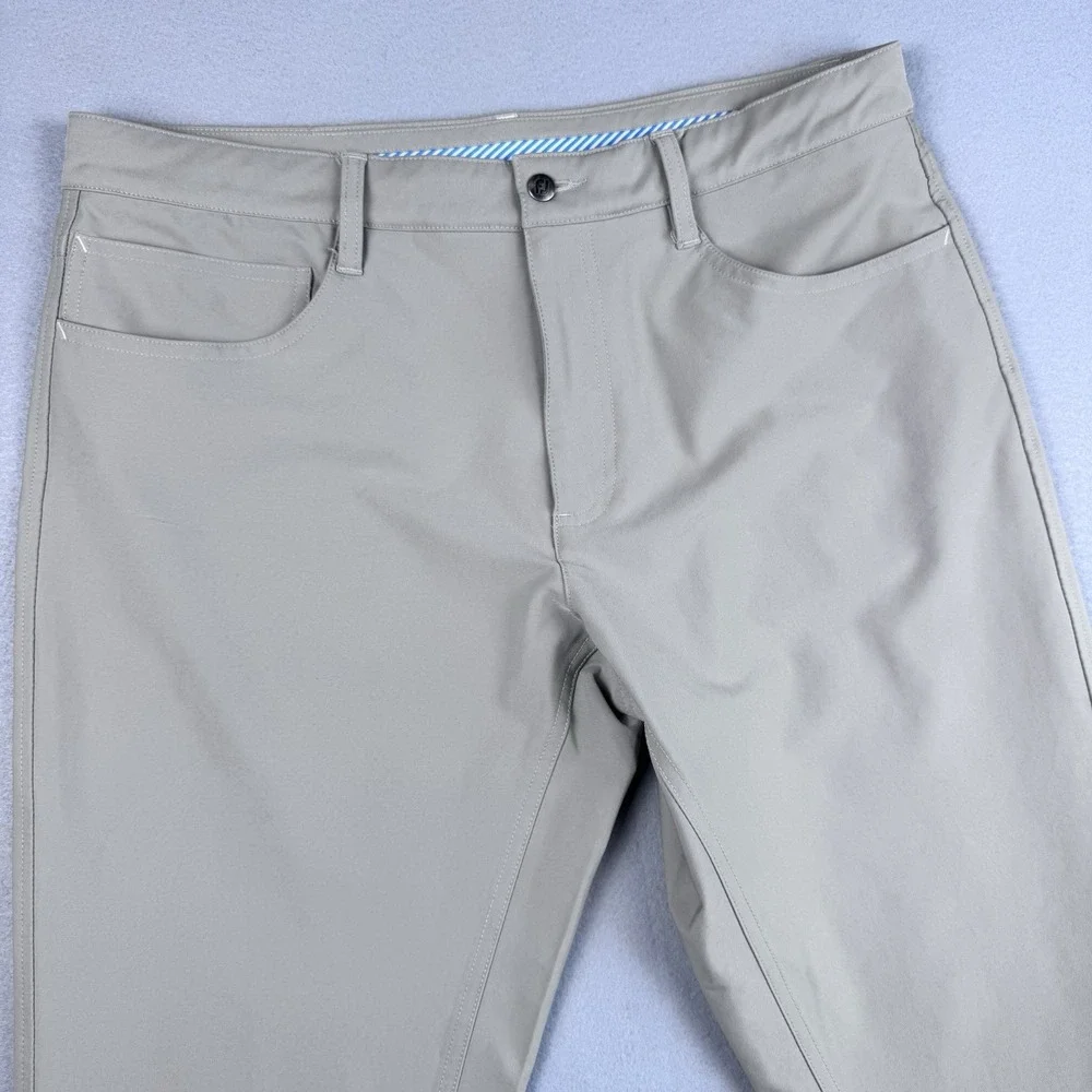Footjoy Athletic Fit Chino Pant 35x30 Tan Golf 5-Pocket Logo Performance Stretch